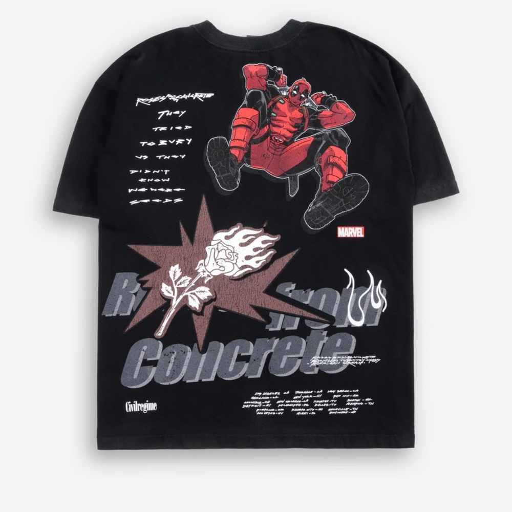 Civil Regime Deadpool tee in size Medium and Large available